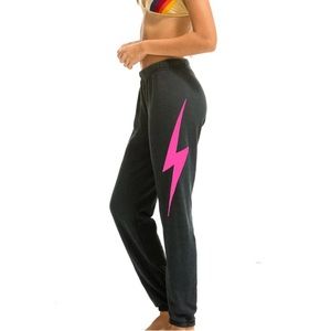 Aviator Nation Bolt Sweatpants Charcoal Neon Pink